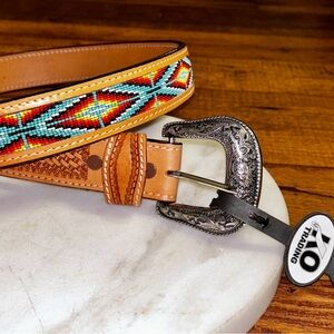 KO Trading ~ Women’s Size 40 ~ Brown Leather W/ Multi-Colors Beaded Belt ~ New